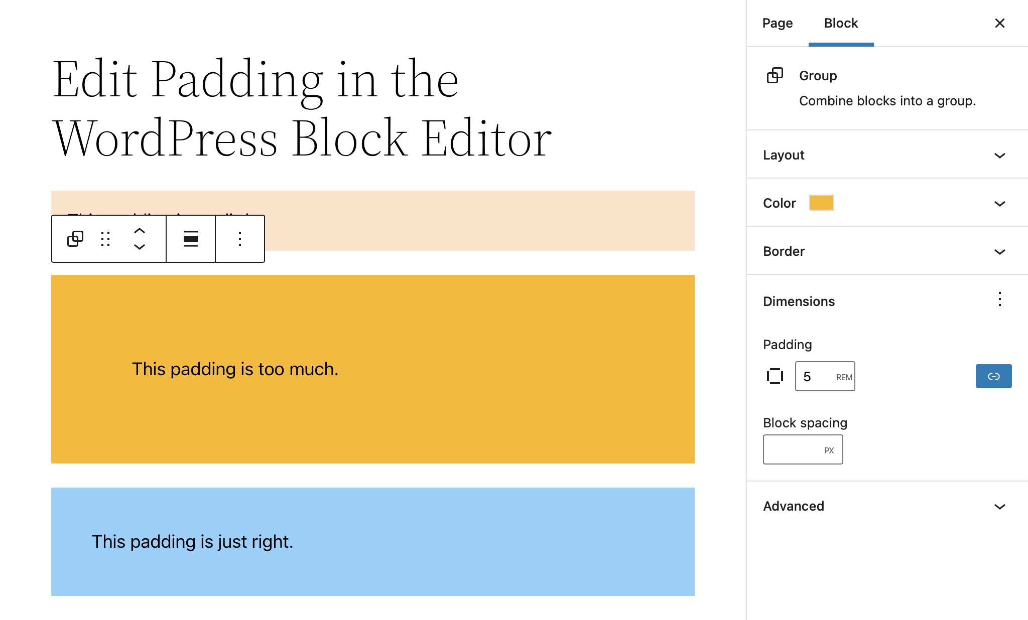 Screenshot of WordPress block editor.