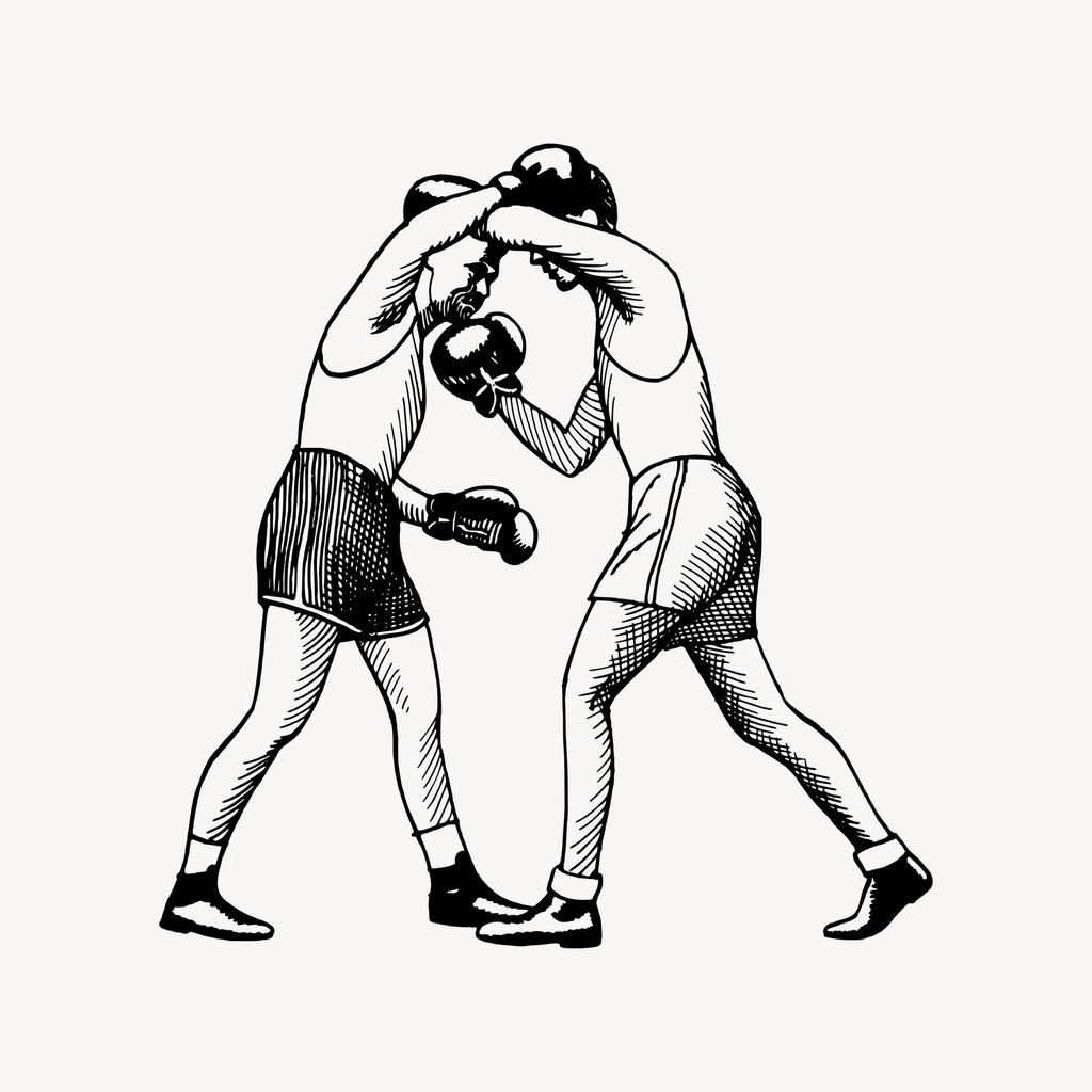 Vintage boxers fighting drawing clipart